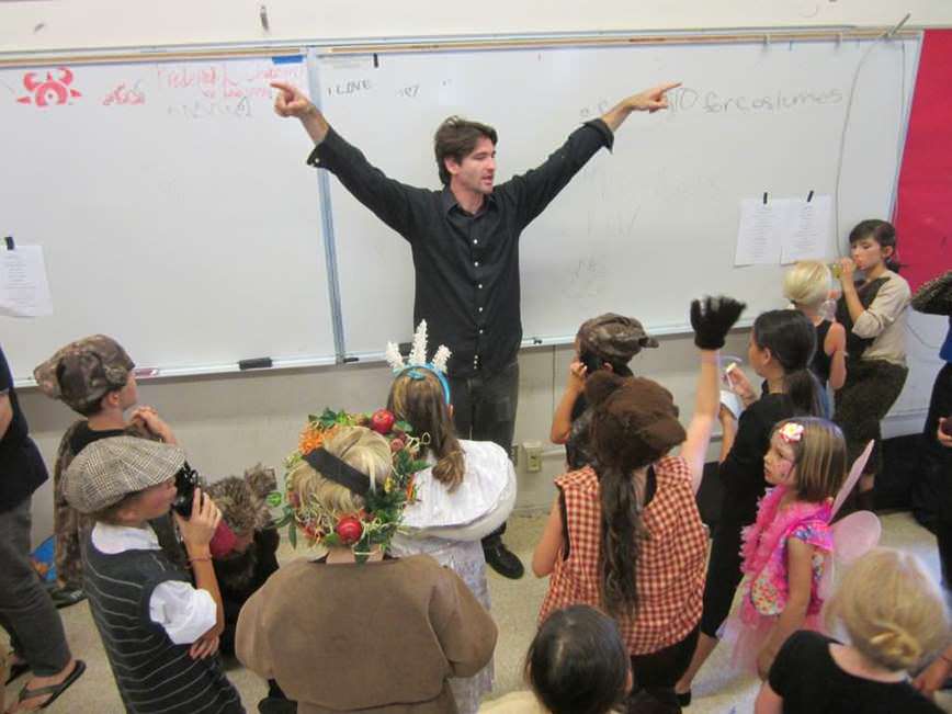 Tyler getting kids ready to go on stage